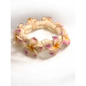 Plumeria Fimo Stretch Bracelet White Double Strand